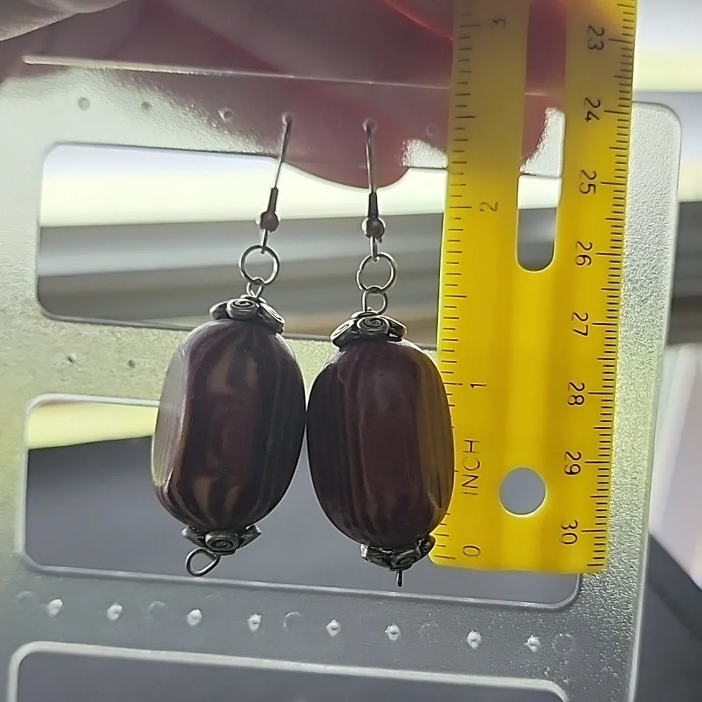 Handmade Purple Beaded Earrings - Picture 4 of 5